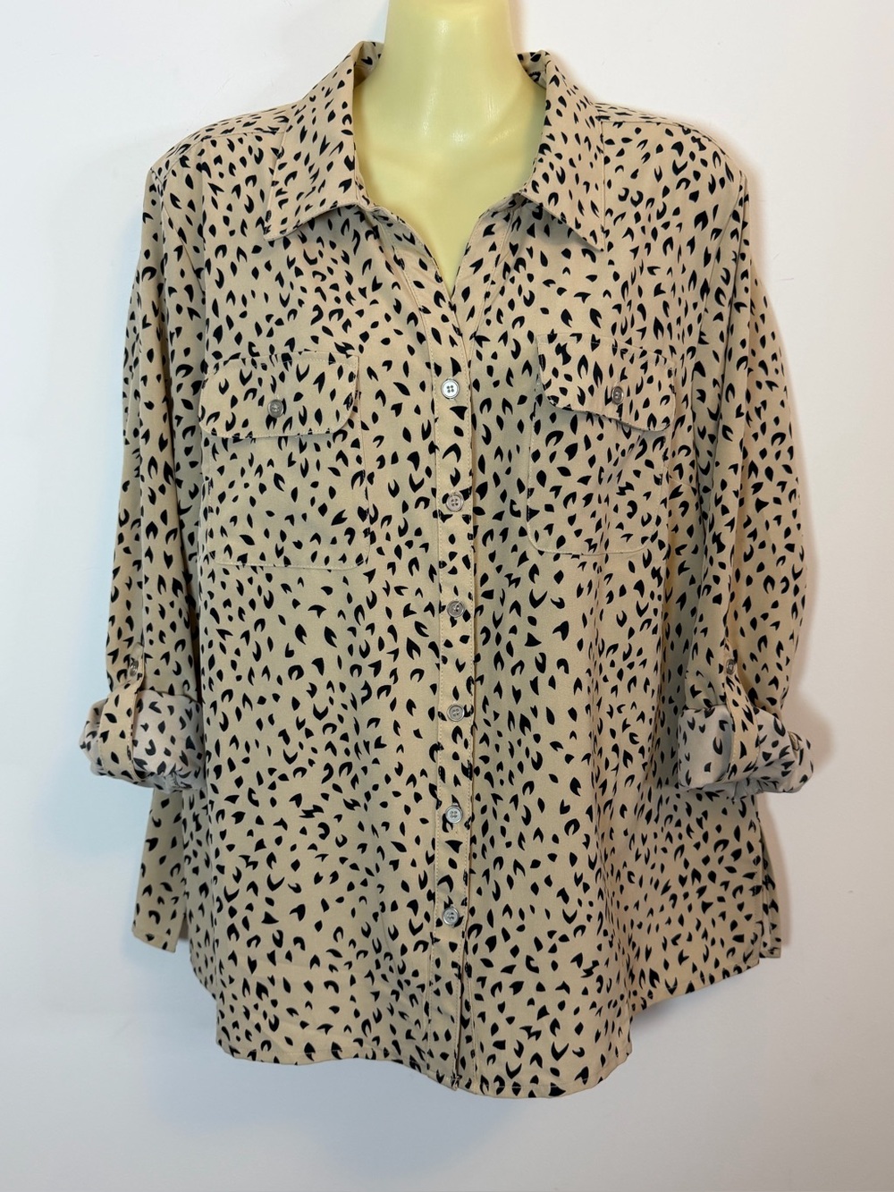 Notations Tan and Black Animal Print Button-Front Shirt